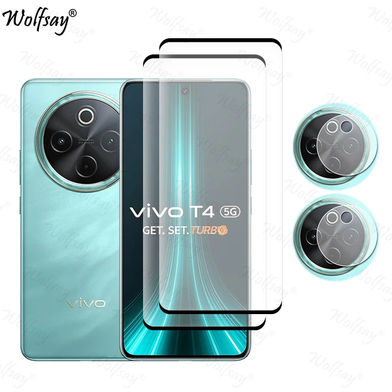 Full Cover Tempered Glass For Vivo T4 5G Screen Protector For Vivo T4 5G Camera Lens Film Glass For Vivo T4 5G Glass 6.77 inch AE 2 Glass and 2 Lens For Vivo T4 5G Tidesmit
