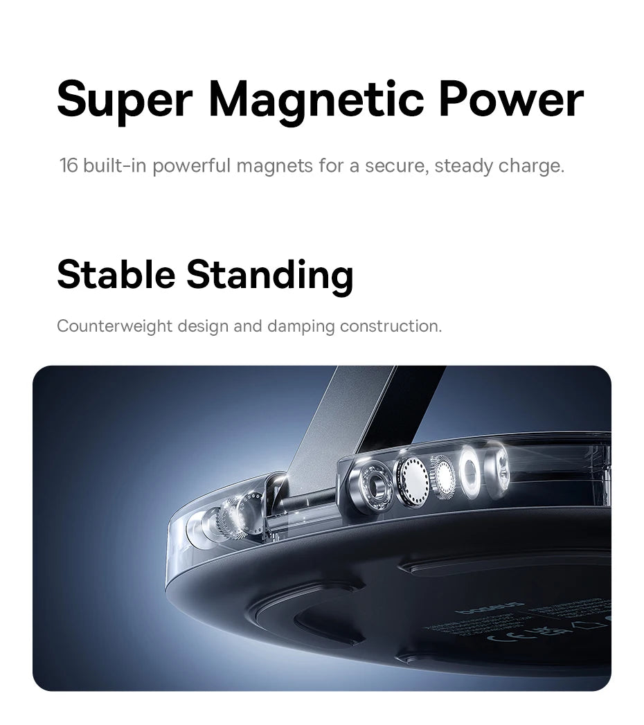 15W Magnetic Wireless Charger Stand, Foldable Qi2 for iPhone 16 Series Tidesmit