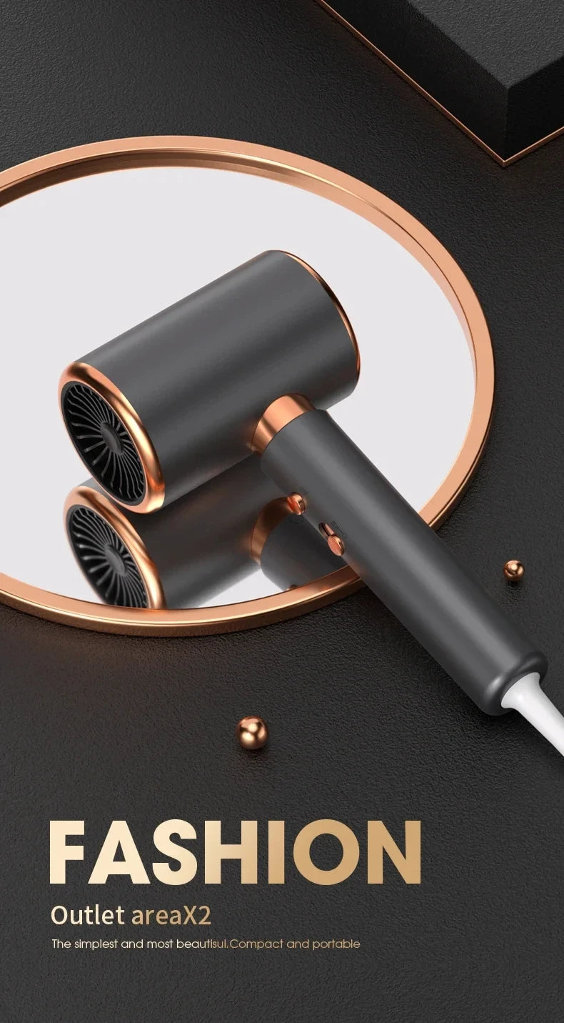 HOMEFISH 2000W ionic hair dryer, dark grey with rose gold accents. Powerful professional salon-style blow dryer.