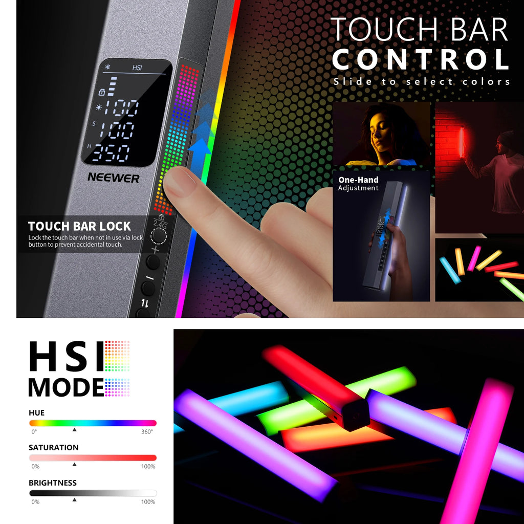 RGB LED Video Light Stick - Handheld Magnetic Wand for Content Creators Tidesmit