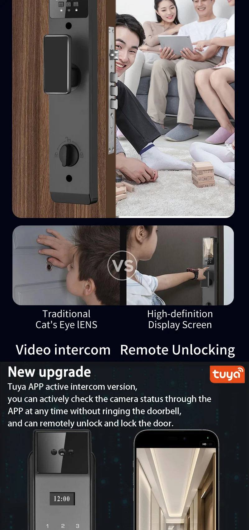 3D Face Real-time Intercom Smart Door Lock Biometric Electronic Security Camera Intelligent Fingerprint Password Key Unlock