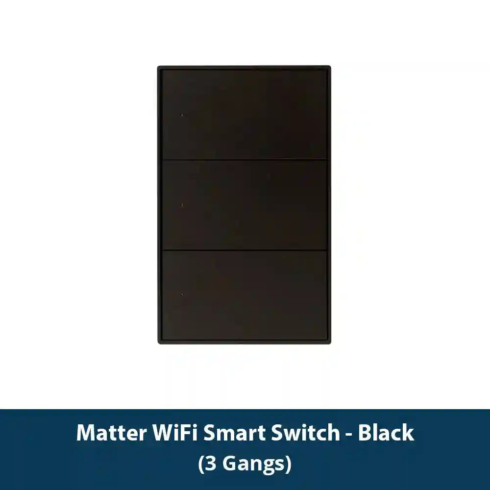 Matter Smart Wall Light Switch WiFi | 1-6 Gang Multi-Room Control Black 3-Gang Tidesmit
