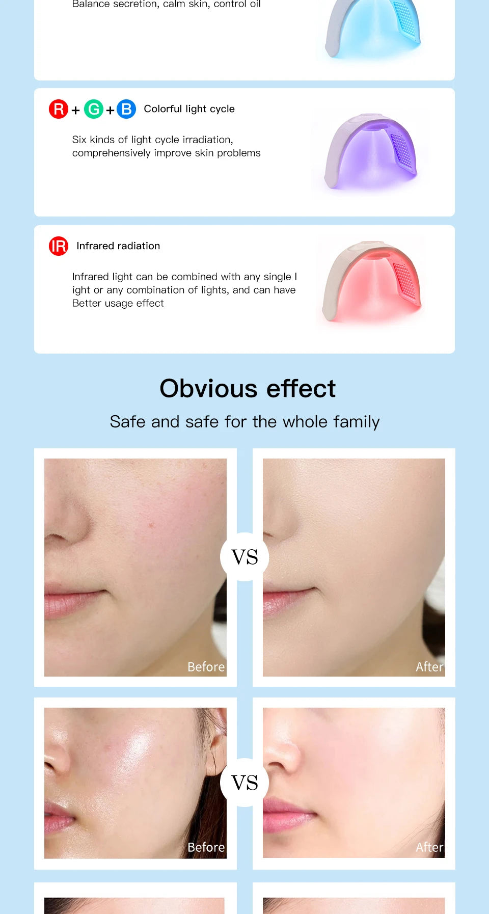 PDT LED facial mask with multi-color light therapy for home skin rejuvenation, whitening, and acne treatment results.