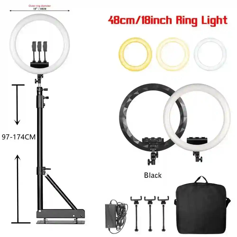 18 Inch LED Ring Light with Adjustable Tripod for Content Creation 170cm Wall bracket C Tidesmit
