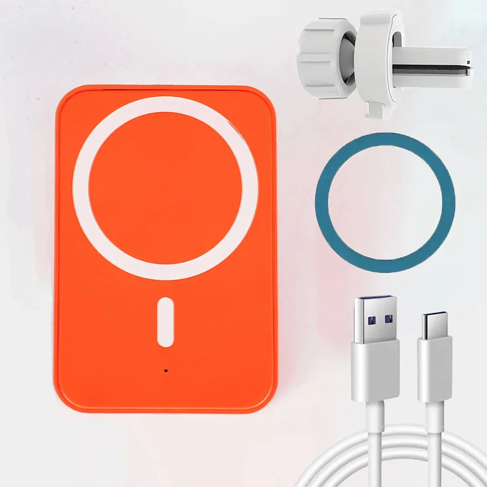 Wireless Car Phone Charger Magnetic Mount - Qi Certified Fast Charging Orange with cable Tidesmit