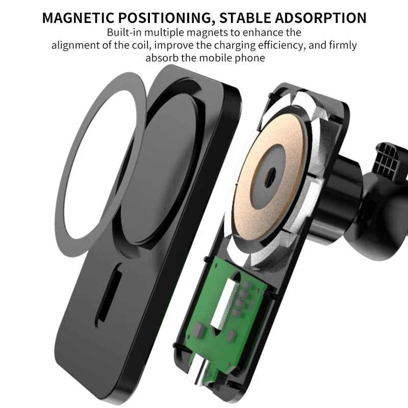 Wireless Car Phone Charger - Magnetic Qi Certified Fast Charging Mount Tidesmit
