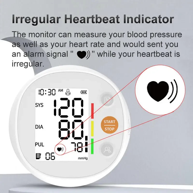 One Click Measure Round Arm Blood Pressure Monitor Automatic Backlight High Accurate Electronic BP Measuring Machine Home