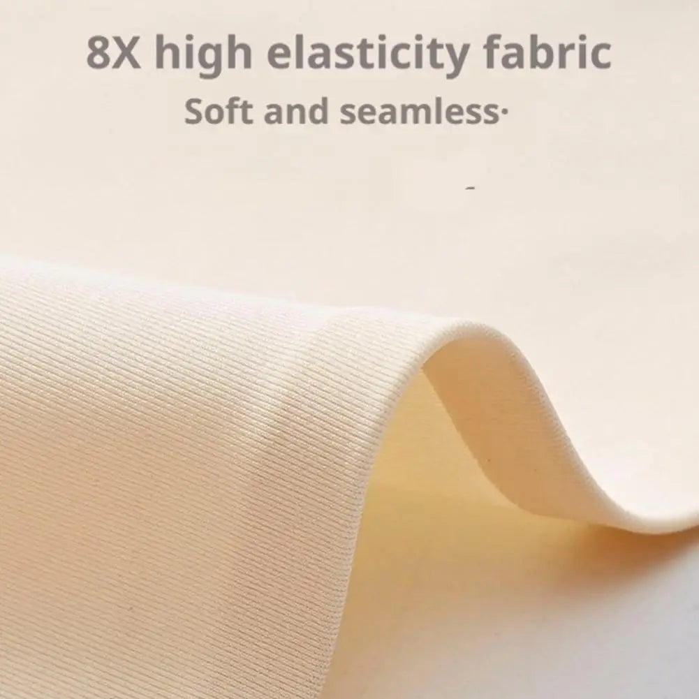 Close-up of a beige, soft, and seamless high-elasticity fabric used for a V-line face slimming bandage.