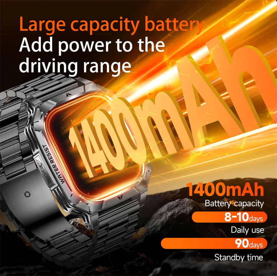 2026 New Hot flashlight Men Smartwatch Compass 1400 mAh BT call GPS fitness IP68 Waterproof Fashion Smartwatch For holiday Gifts