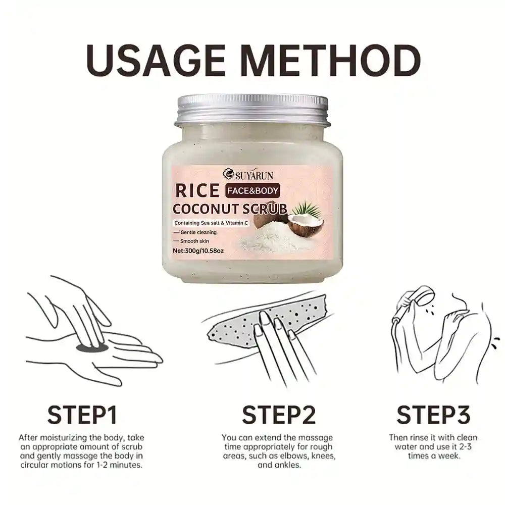 Rice And Coconut Exfoliating Scrub | Natural Brightening Body Polish 300g Scrubs Treatments Tidesmit