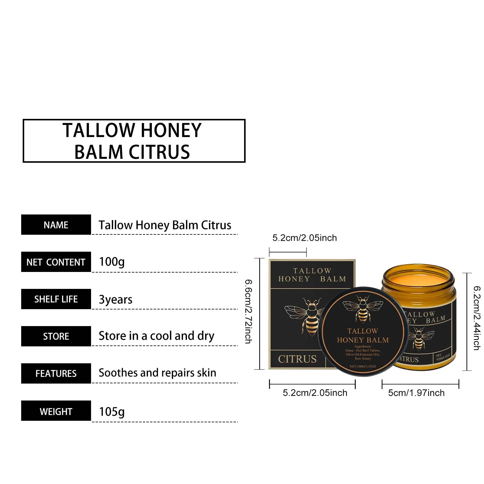 3Designs Natural Grass Fed Beef Tallow Honey Balm Lasting Hydrating Skin Improve Elasticity Korean Face Body Moisturizer Lotion