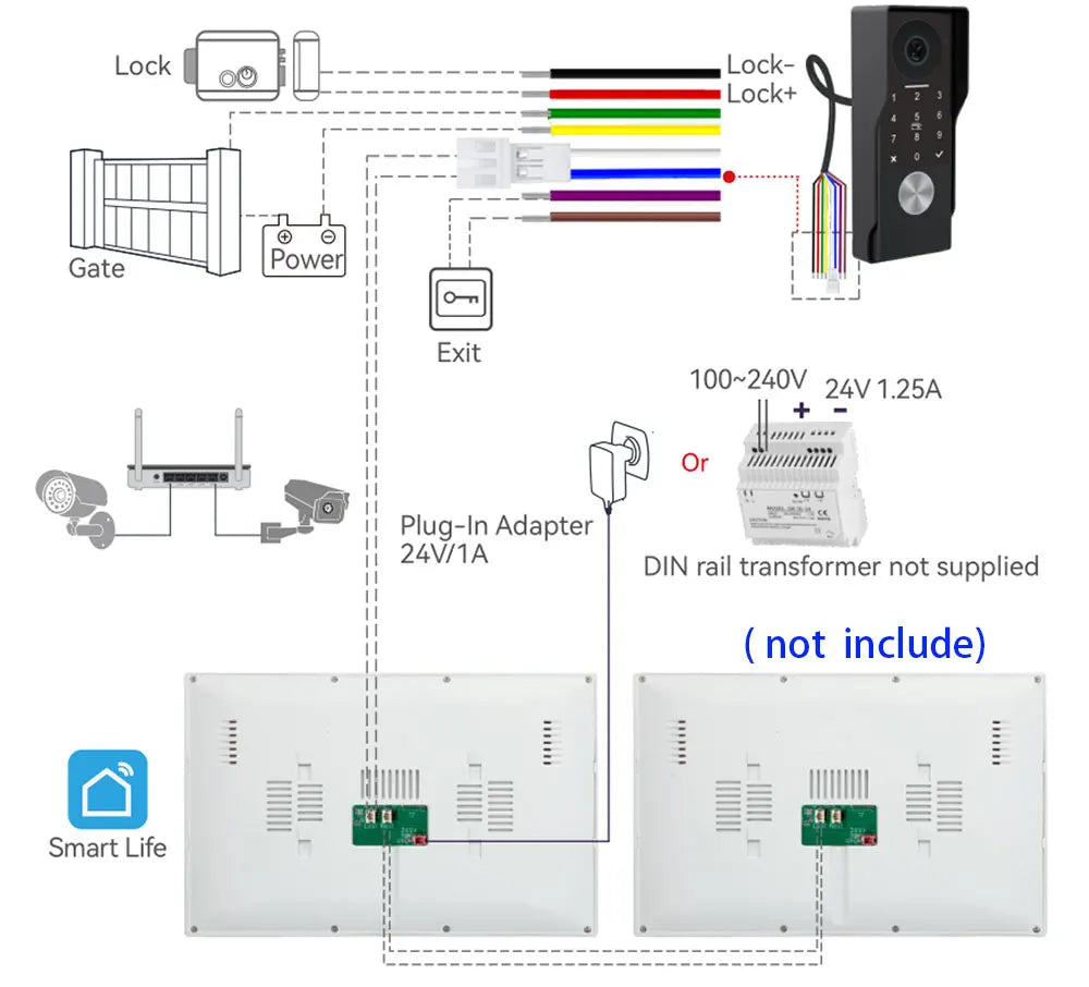 2-Wire TUYA Smart Video intercom doorbell 1080P Waterproof Camera 5G Wifi 7/10inch Touch Screen Support Password Inductive Card