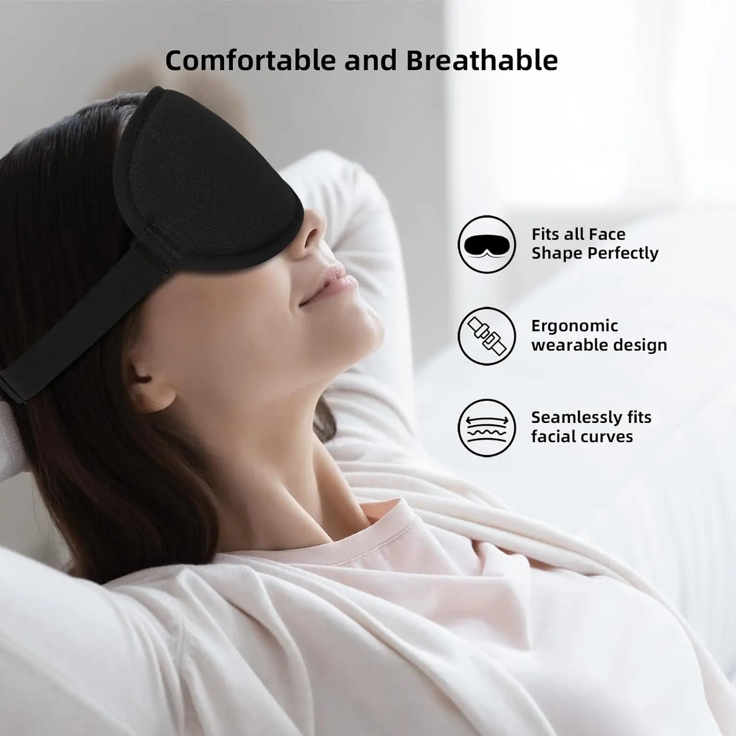3D Sleep Mask Contoured Blindfold Blockout Light Eye Cover with Adjustable Strap Eye Pillow Soft Comfy Eye Shade for Nap Travel