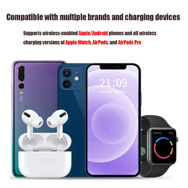 3-in-1 Foldable Wireless Charger - Qi Certified Multi-Device Station Tidesmit