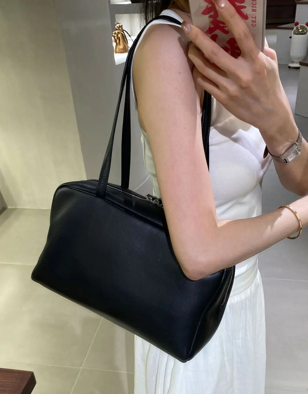 New  sheepskin bowling bag for autumn and winter 2025, high-quality long handled shoulder bag, sheepskin handbag