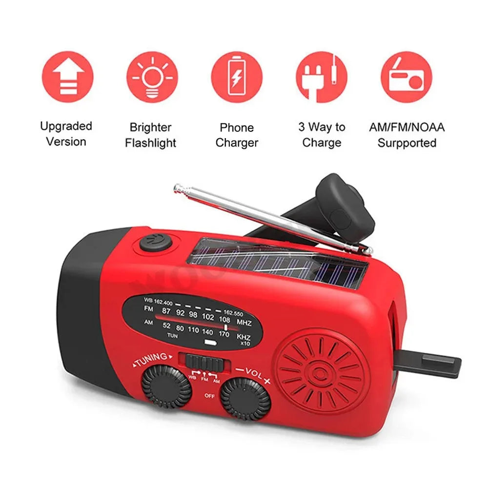 Woopker Radio XSY-330 10000mAh FM Emergency Radio Solar Hand Crank Generator AM/FM/NOAA LED Portable Radio SOS Alarm Power Bank