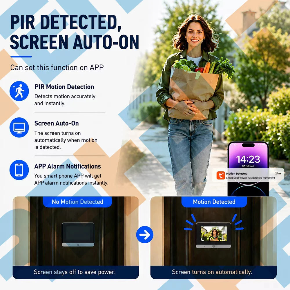 Tuya Smart 2MP 5Inch Screen Mini Digital Peephole Eye Viewer WiFi IR PIR Motion Door Camera 10000mAh battery work 3-4 Months