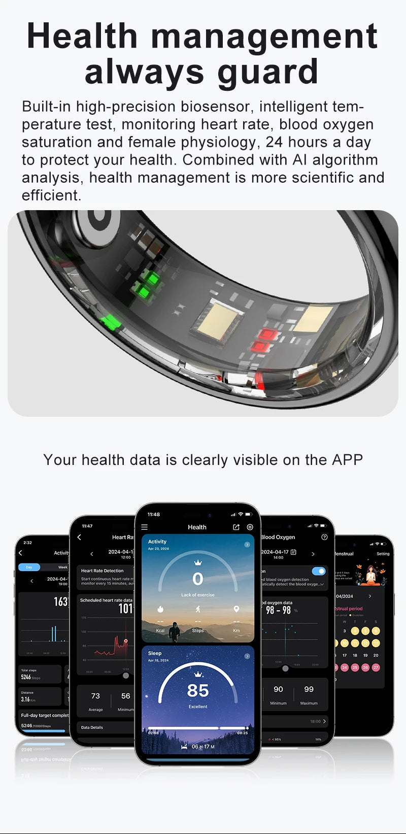 R08 Smart Ring with Charging Case Men Women Health and Sleep Monitor Heart Rate Monitoring 5ATM Waterproof Multi Sport Mode