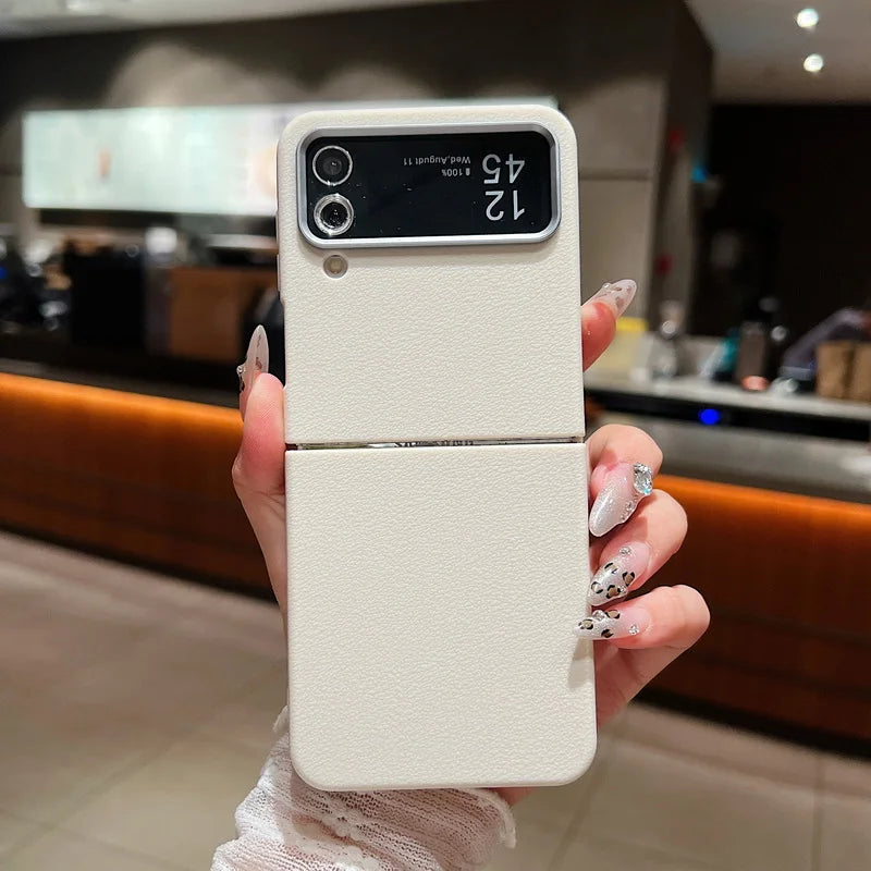 Samsung Galaxy Z Flip 7 Leather Case | Military-Grade Shockproof Cover Antique White Tidesmit