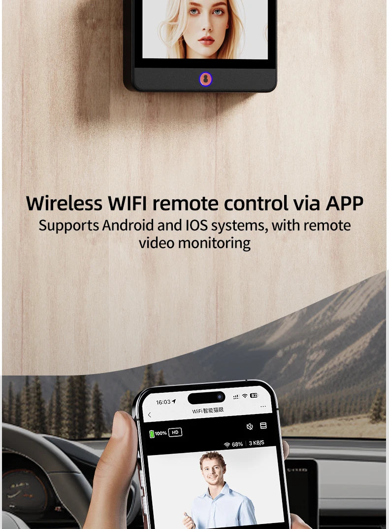 Danmini 4.3'' Visual Doorbell Peephole 1080P Camera App Remote Control Digital Cat Eye Night Vision Outdoor Monitor Door Viewer