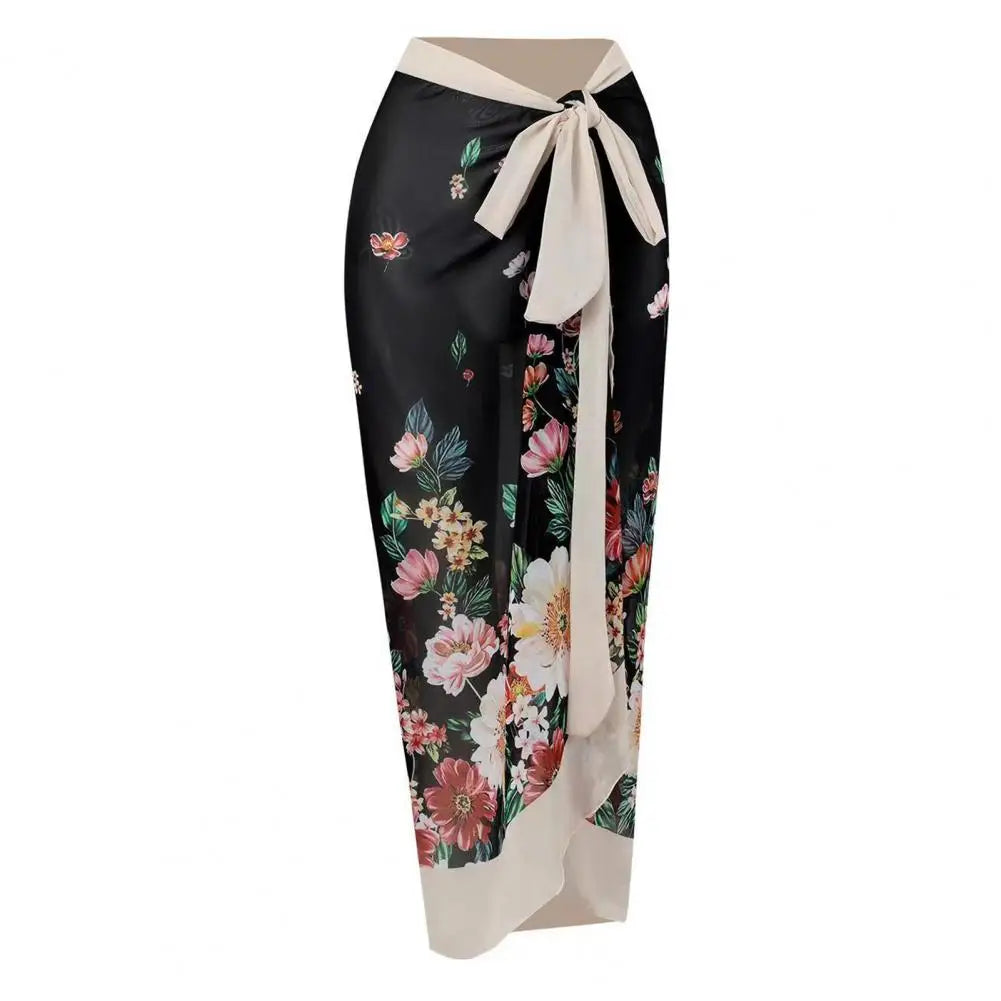 2Pcs/Set Women Monokini Suit Vintage Print One-Piece Square Neck Tie Swimsuit With Skirt Sling Lady Swimsuit With Beach Cover Up
