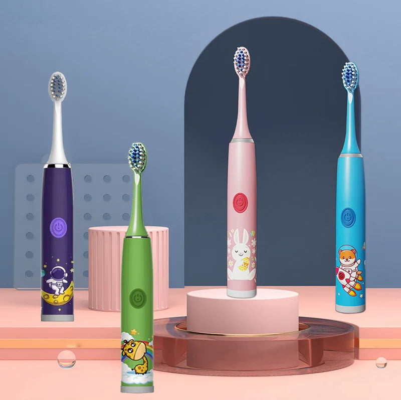 USB Sonic Child Electric Toothbrush Rechargeable Colorful Cartoon Brush Kids Automatic IPX7 Waterproof With Replacement Heads