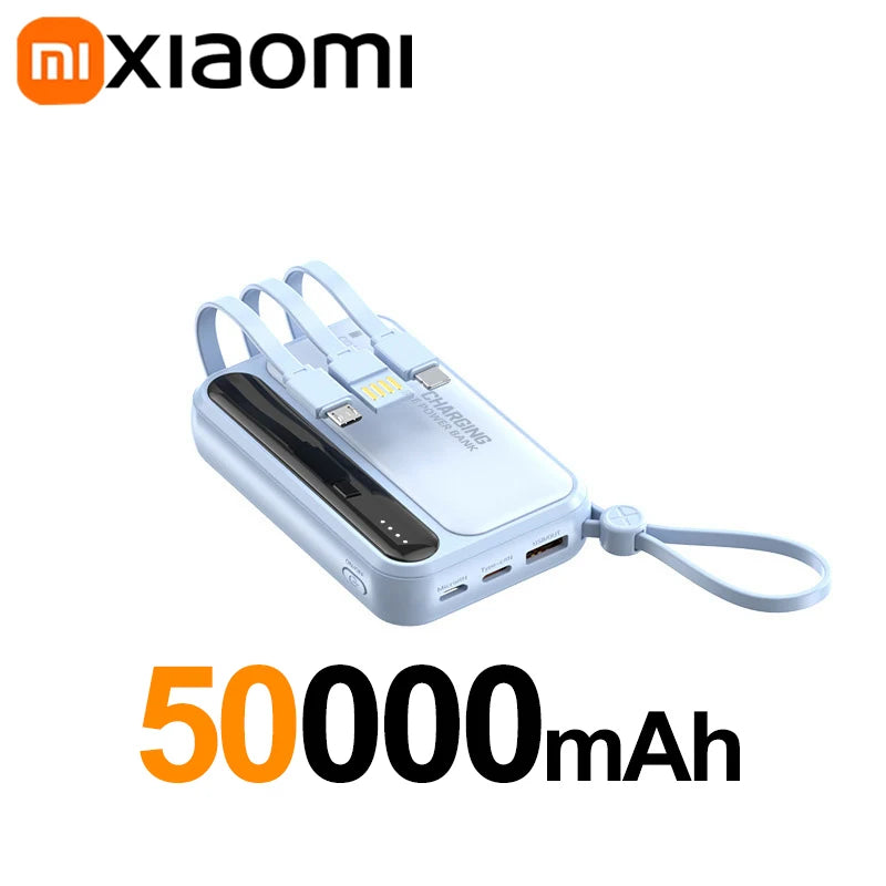 Tidesmit Portable Charger: Fast Charging Power Bank with 4 Cables Blue 50000mAh Tidesmit