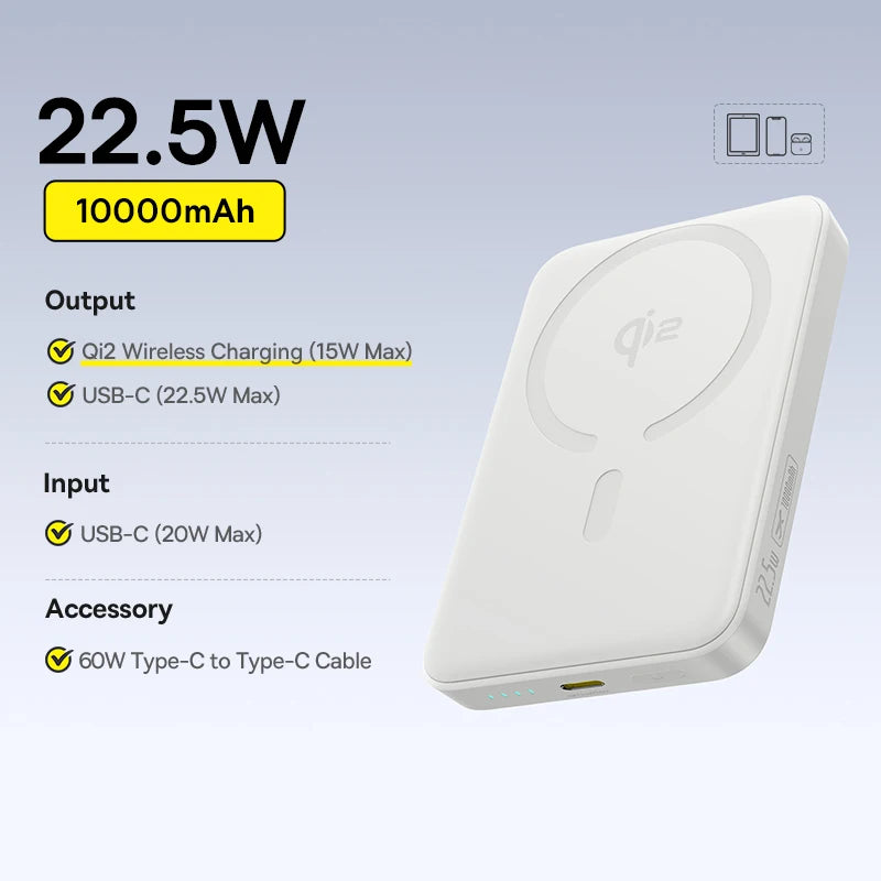 Magnetic Power Bank 10000mAh 15W Qi2 Wireless Fast Charger Qi2 White 10000mAh China Mainland Tidesmit