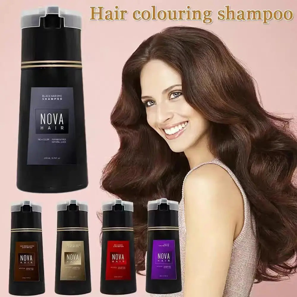 Nova 3-in-1 Hair Coloring Shampoo Oil Control Fluffy Refreshing Hair Dye Quick Dizzy Hair Coloring Shampoo Hair Care 7 Colors