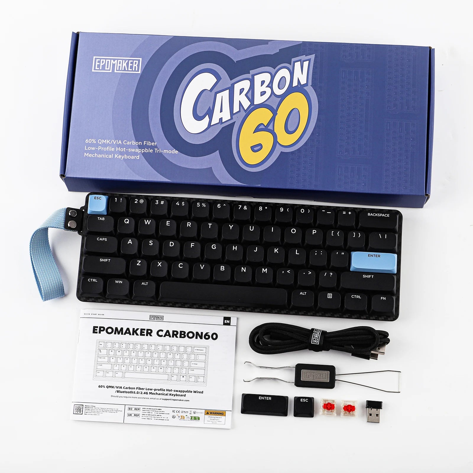 EPOMAKER Carbon60 60% ANSI US Layout Tri-mode Wireless Mechanical Keyboard with QMK/VIA Programmable & RGB Backlights
