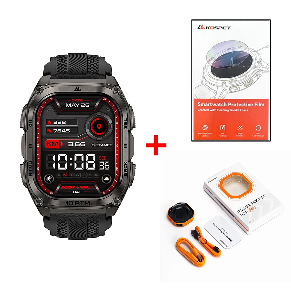 2025 KOSPET Tank M4 Rugged Smart Watch Stainless Steel GPS Offline Maps 10ATM 45M Freediving 24/7 Health Monitor for Android iOS