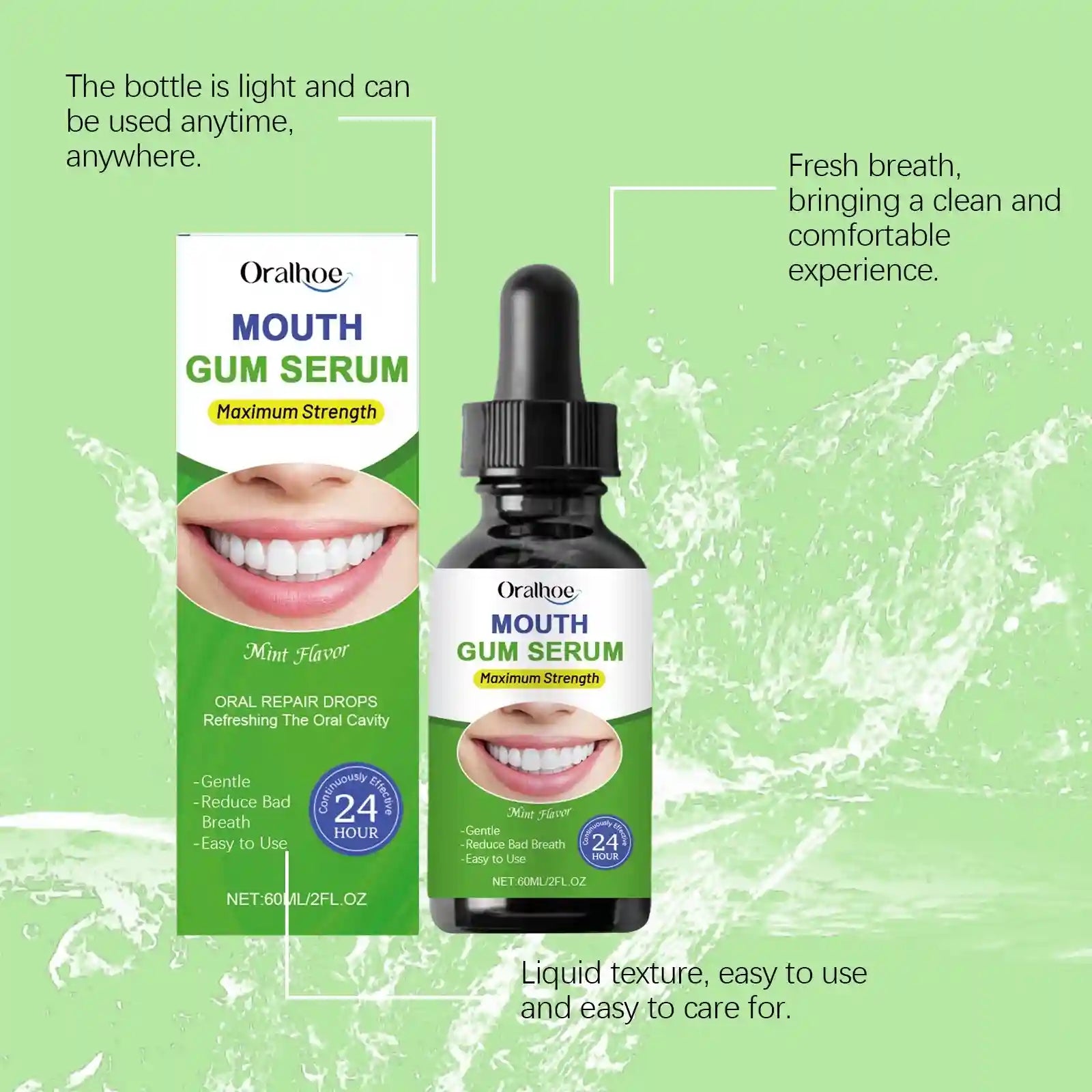 Tidesmit teeth whitening liquid for plaque removal, enamel protection, and gum pain relief.