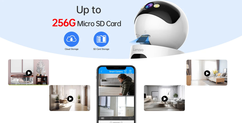 Lenovo 4K PTZ WiFi Camera Dual Lens Home Indoor CCTV Surveillance Camera Auto Tracking Security Protection Smart Baby Monitor