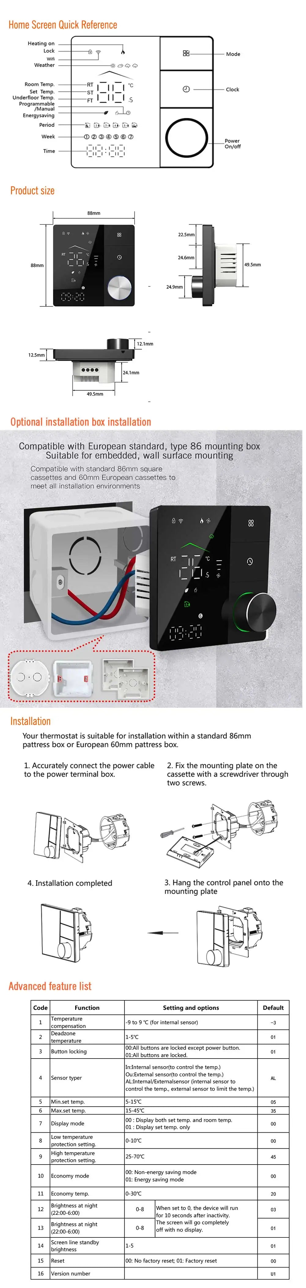 24V 110V 220V Heating Thermostat Matter for Compatible ZIGBEE WIFI Protocol Work Apple HomeKit,Google Assistant,Amazon Alexa