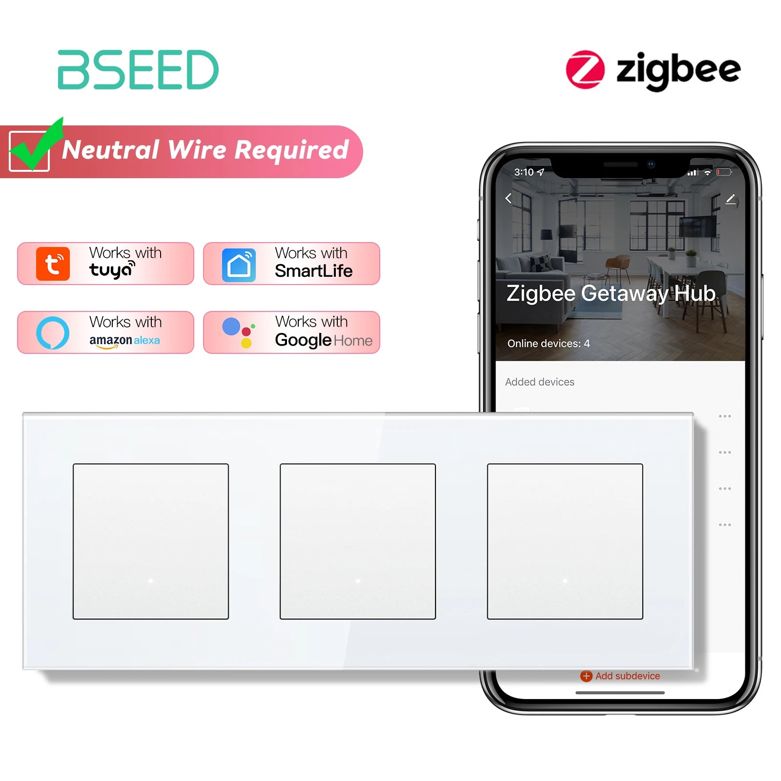 Zigbee Smart Light Switch with USB-C Port - EU Standard | Tidesmit 1G 1G 1G Switch EU standard Tidesmit