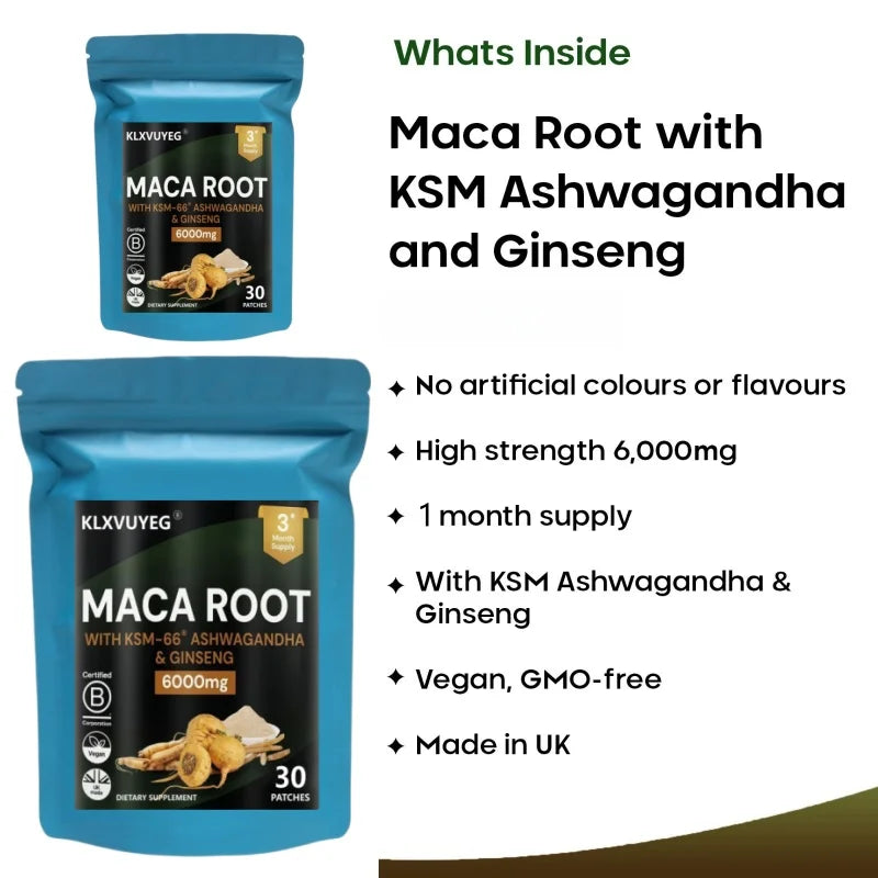 Maca Root With KSM Ashwagandha, Panax Ginseng & Black Pepper - *Strongest* Legal Testosterone Booster, 30 Patches