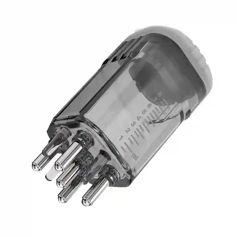 Transparent grey plastic applicator tip with five metal pins and numbered measurement markings on the side.