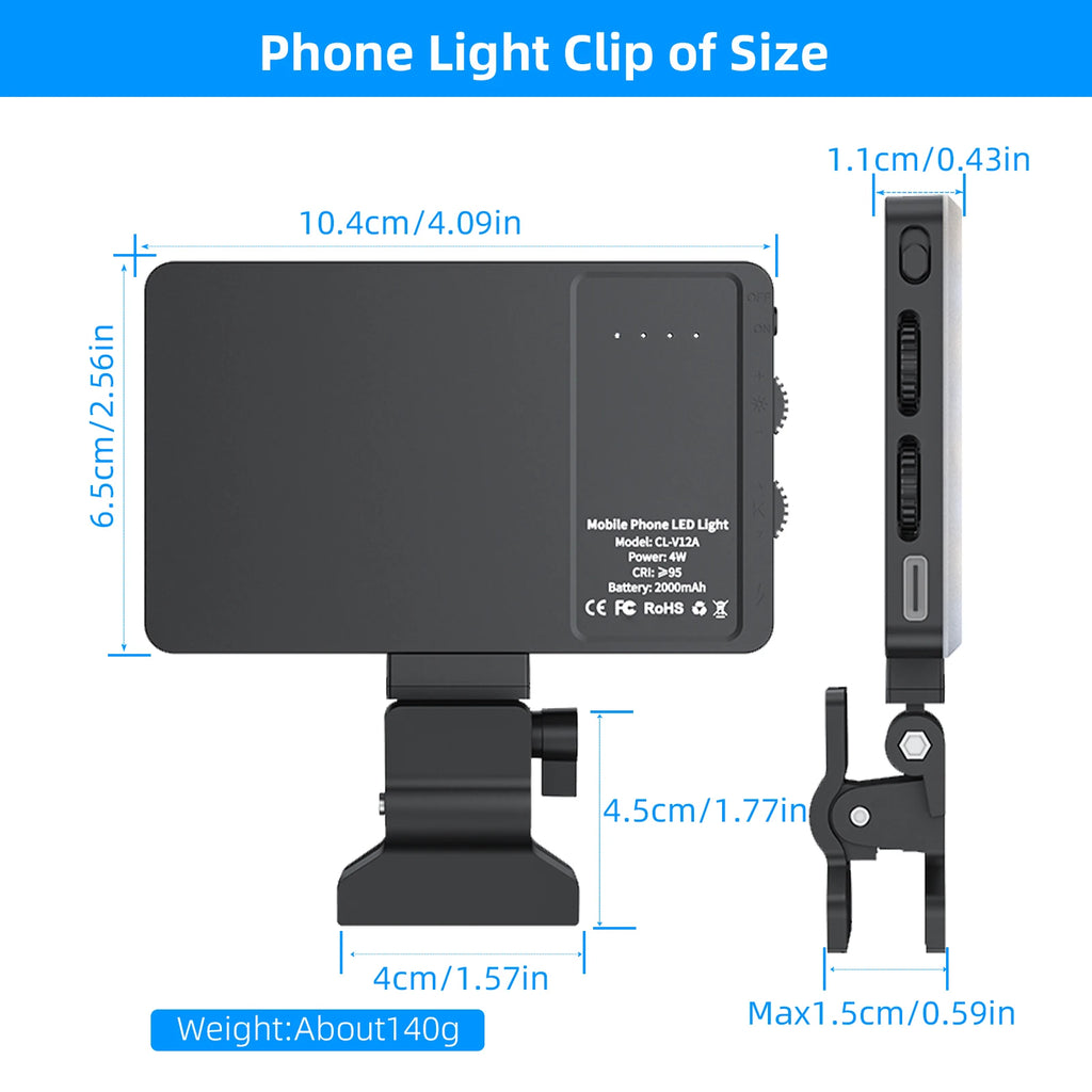 Portable LED Selfie Light CL-V12A - Adjustable Color Temperature Tidesmit