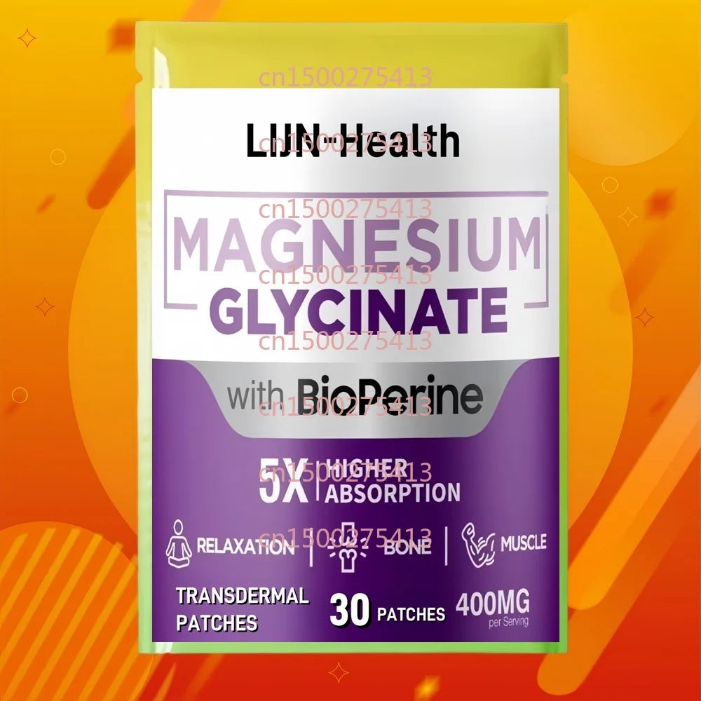 30 Patches Magnesium Glycinate Transdermal Patches with Bioperine - Support Stress Relief, Sleep, Bone Health