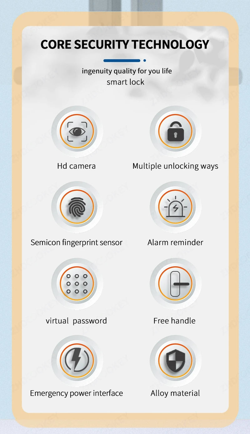 Smart Lock with Camera Door Viewer Waterproof IP66 Tuya WiFi Fingerprint Password Sliding RFID Card Sliding Electronic Door Lock