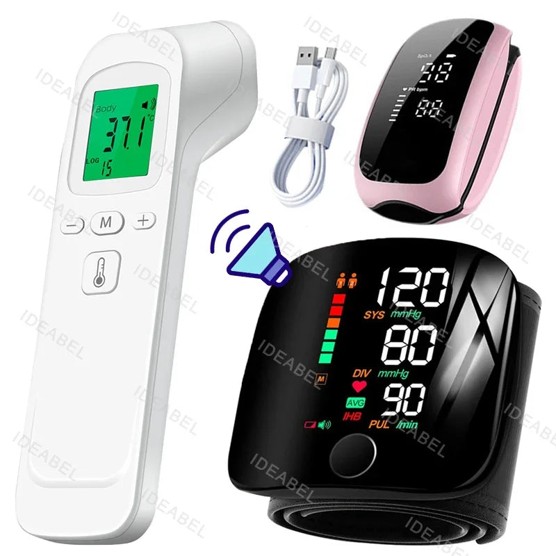 Smart LCD Rechargeable English Voice Wrist Blood Pressure Monitor Digital Automatic BP Tonometer Heart Rate Sphygmomanometer