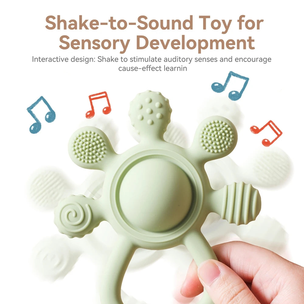 Baby Rattle Silicone Teether Food Grade Teething Rattle Baby 0-12 Toys Sensory Toys for Toddlers Silicone Hand Bell Silicone Toy