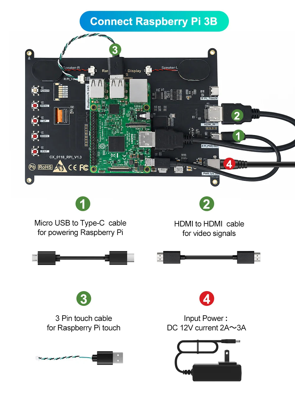 8 Inch Raspberry Pi Touch Monitor 1920×1200 IPS 10-Point Touch Screen Dual Speaker HDMI Display for Pi 5/4B/3B PC DIY Case 3D