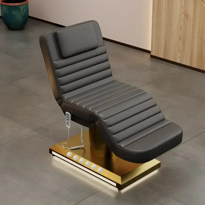 Electric Beauty Bed with 3 Motors and Gold Stainless Steel Base Massage Chairs Black three motors Tidesmit