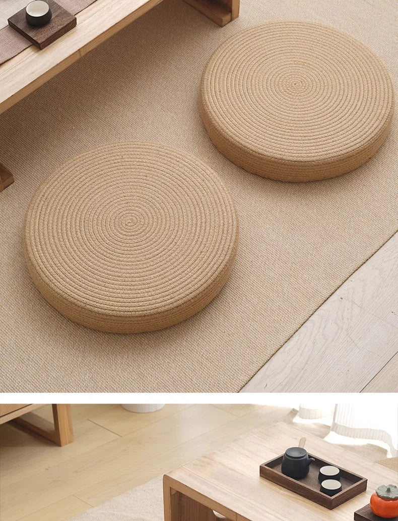Cotton Thread Hand Woven Japanese Tatami Futon Breathable Comfortable Grass Woven Hemp Rope Floor Cushion Meditation Worship