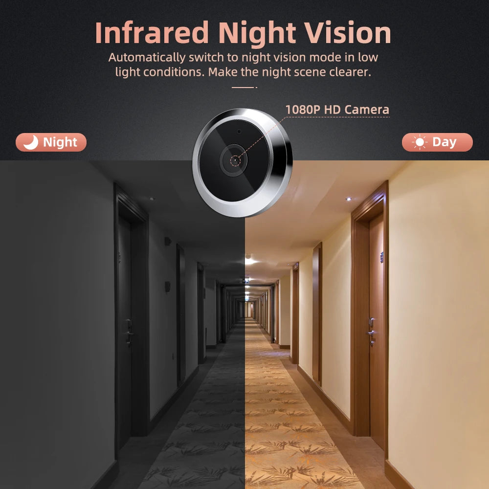 Wsdcam Wifi Doorbell 120 Degree Wide Angle Peephole Doorbell 1080P Digital Doorbell Viewer Motion Detection
