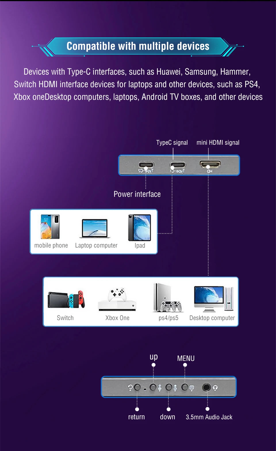 Anmite 18.5inch Portable Monitor 120Hz RGB100% With VESA Hole & Back bracket Laptop Extended Display ADS-IPS HDR Screen