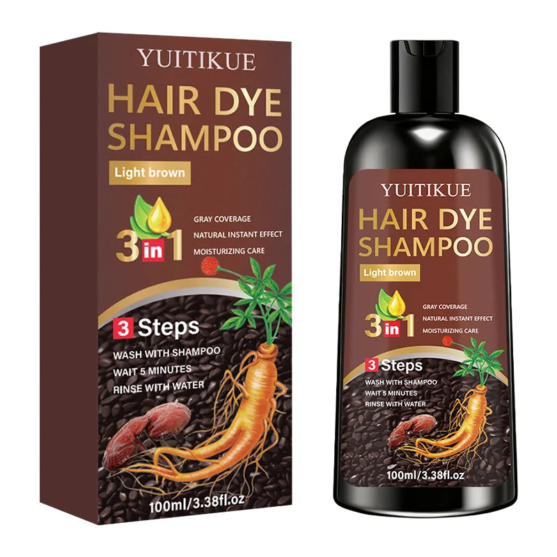 YUITIKUE Light Brown Hair Dye Shampoo 100ml - 3-in-1 Gray Coverage Natural Instant Hair Color Shampoo