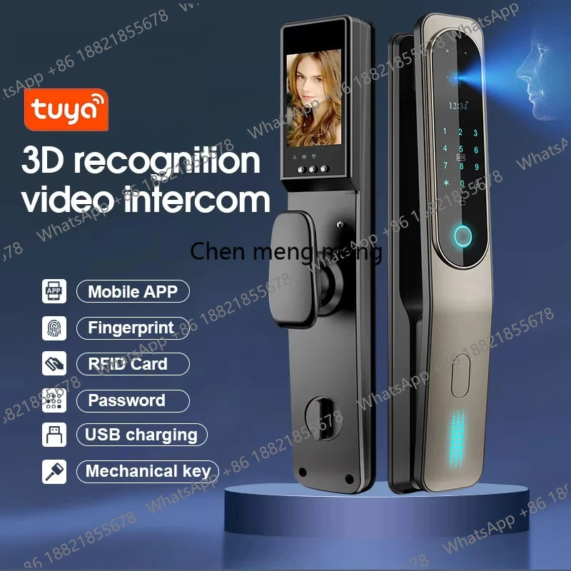 Electric  3D Face Recognition Smart Doorlock Fingerprint Biometric Password Full Automatic Wifi Door Lock with Camera