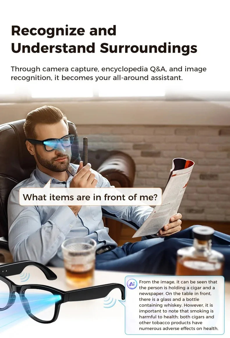 AI Smart Glasses with 8MP Camera and Real-Time Translation - Tidesmit Tidesmit